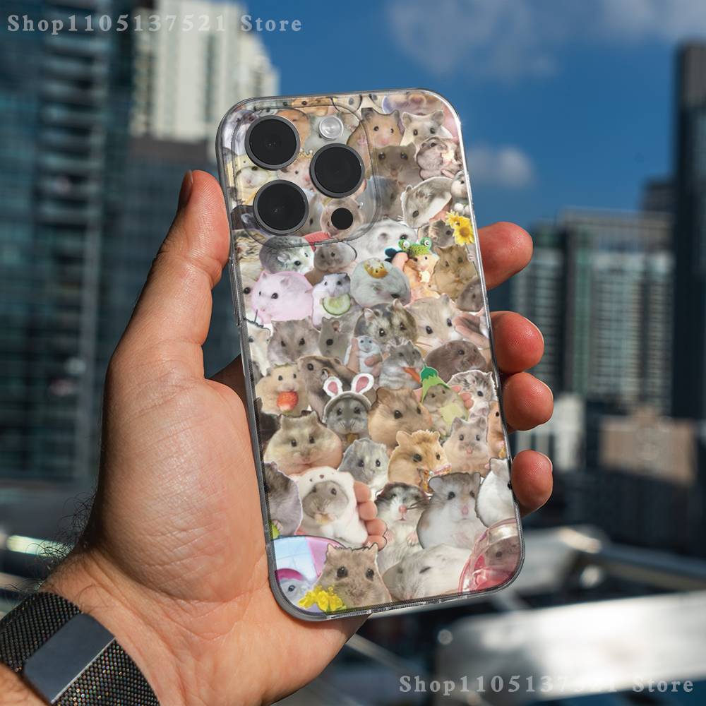 Cute Animal Hamster Phone Case For iPhone 17,16,15,14,13,12,11 Pro,Max,Plus,X,XS,XR,SE4,E Mini Transparent Soft Cover