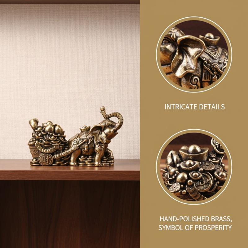 Brass Elephant Pulling Cart Ornament Decorative Treasure Bowl Sculpture Home Living Room Display Gift brass