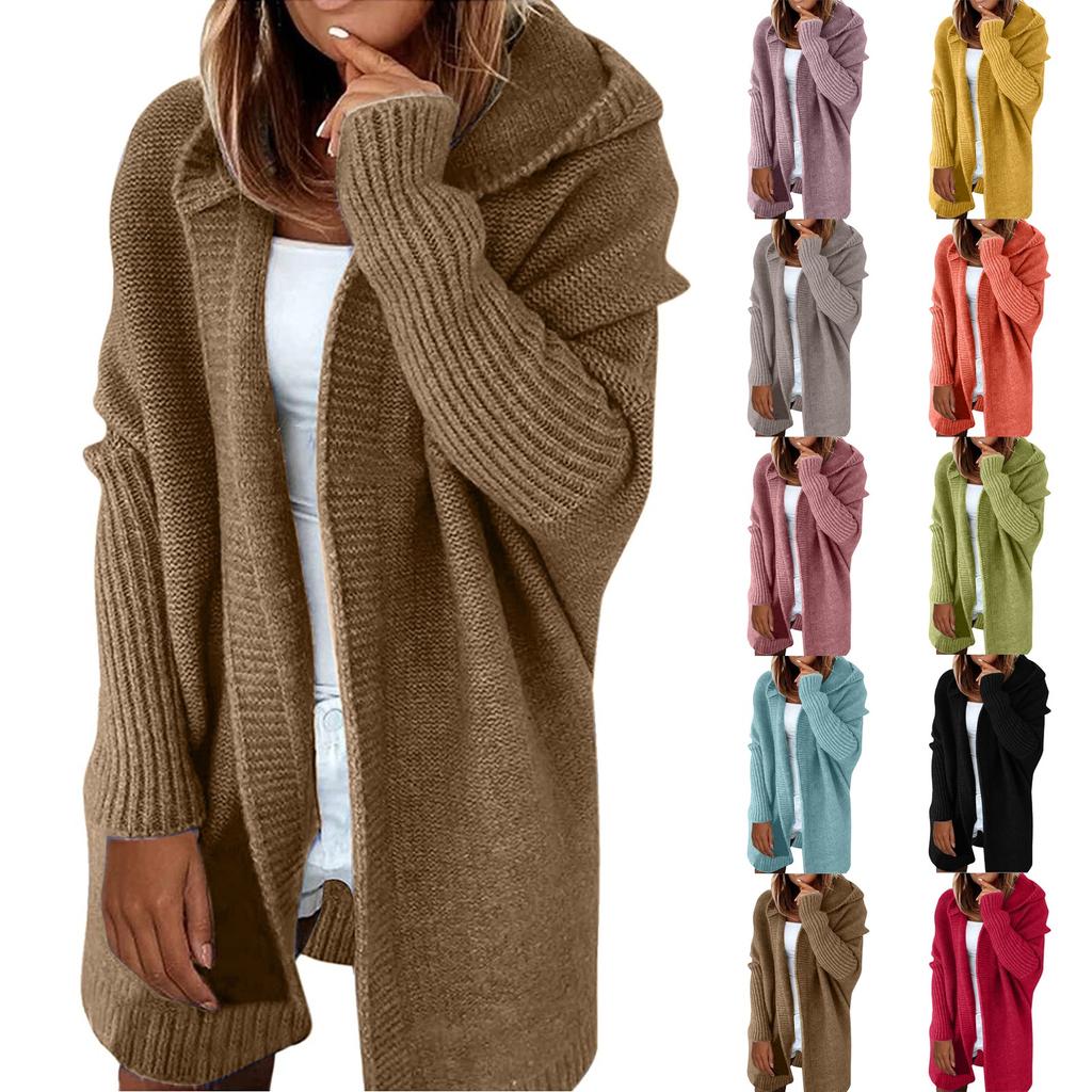 Frauen Mit Kapuze Strickjacke Lange Pullover Mantel Verdickt Winter Warm