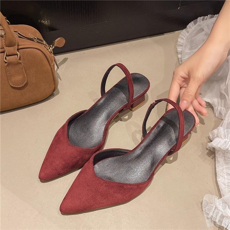 Fashion Square Heel Slippers Summer New Pointed Toe Shallow Mouth One Belt Non-slip Wear-resistant Kitten Heel Shoes