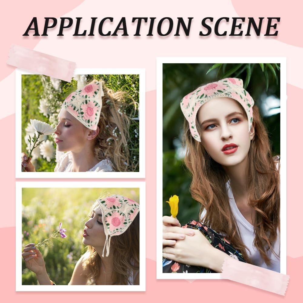 Flower Triangular HairScarf Knitted Small Square Scarf Ins Women's Headscarf  for Autumn
