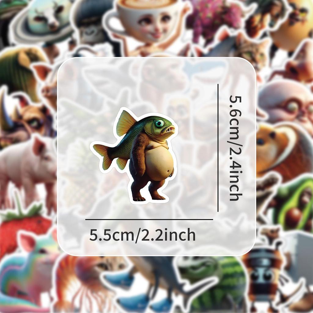 50 Creative Animal Fusion Stickers - Classic Mountains and Seas Theme, Graffiti Art, Waterproof Decals for Phones & Skateboards