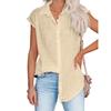 Women Casual Short Sleeve Shirt Summer Solid Color Lapel Top Single Breasted Blouse