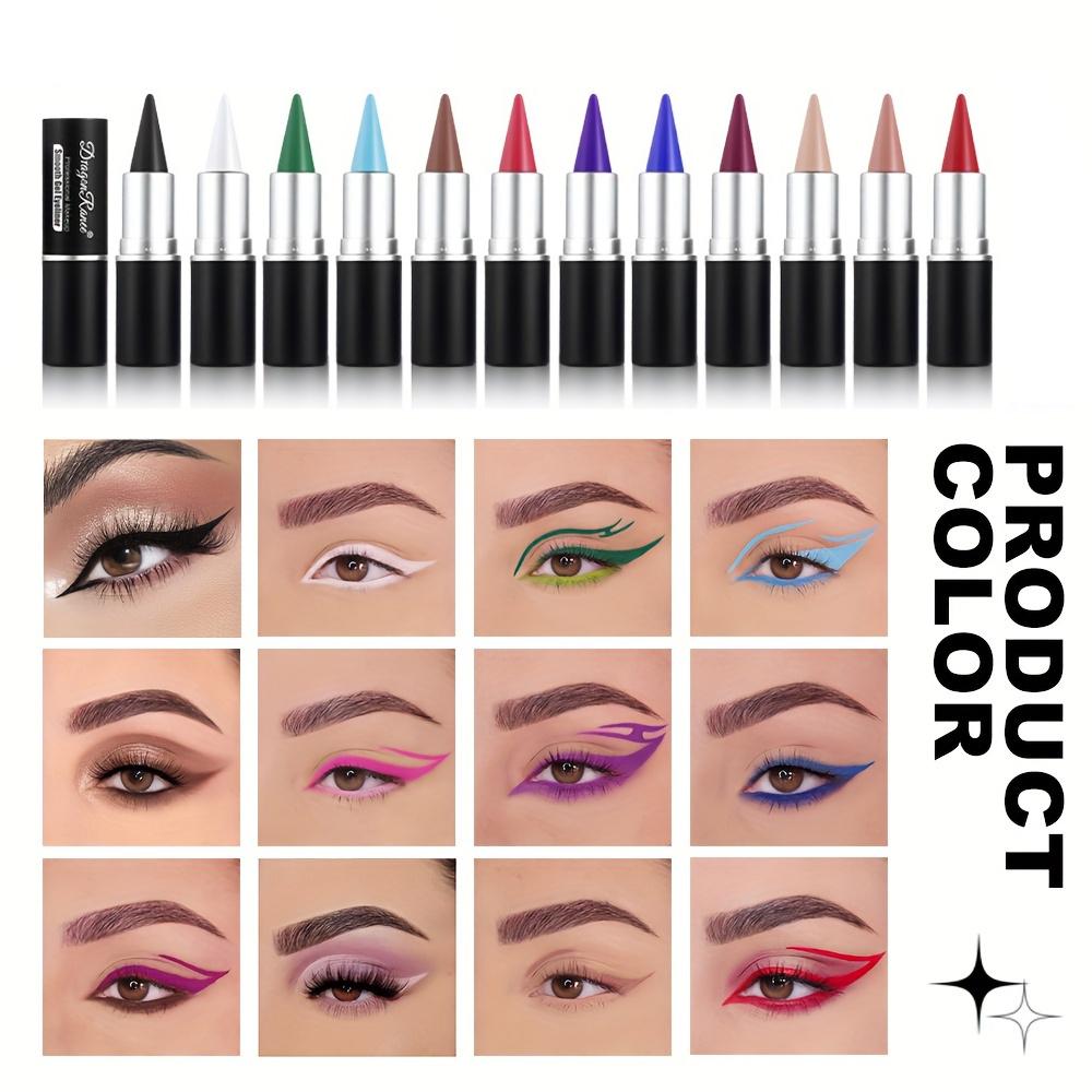 Eyeliner coloré longue tenue, 12 couleurs, imperméable, anti-taches, en noir, blanc, bleu, violet, vert, polyvalent pour le contour des lèvres et le maquillage des yeux