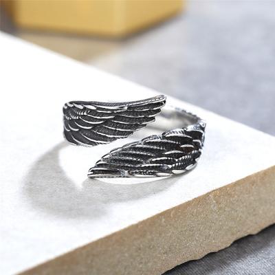 Europe and The United States Personalized Retro Angel Wings Titanium Steel Ring