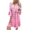 Women's Fashion Women's V-neck Printed Lace Patchwork Bohemian Casual Resort Three Quarter Sleeve Dress
