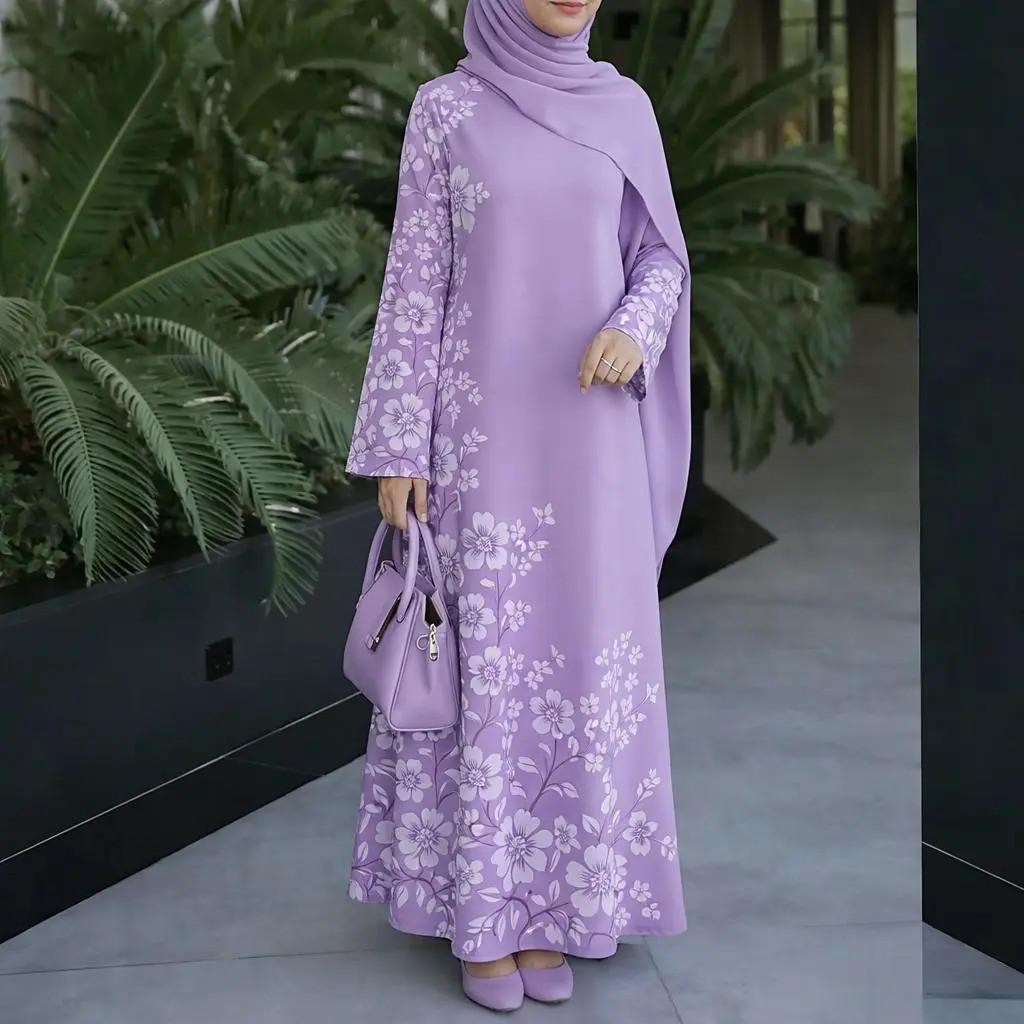 Spring Ladies Long Ruffle Dress With Floral Print And 3d Digital Pattern For Casual Wear