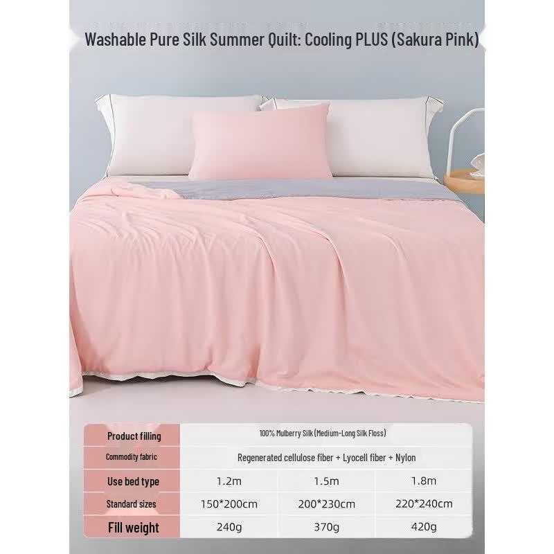 Mengjie Mulberry Silk Cool Feel Washable Quilt, Pink, 220x240cm