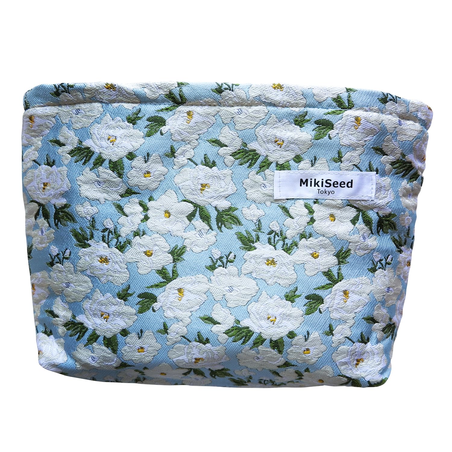 

MikiSeed Makeup Large Small Item Storage Pouch for Cute Square Cosmetic Large Travel Pouch Floral Pouch, Capacity, Women, Pouch, (White Print)