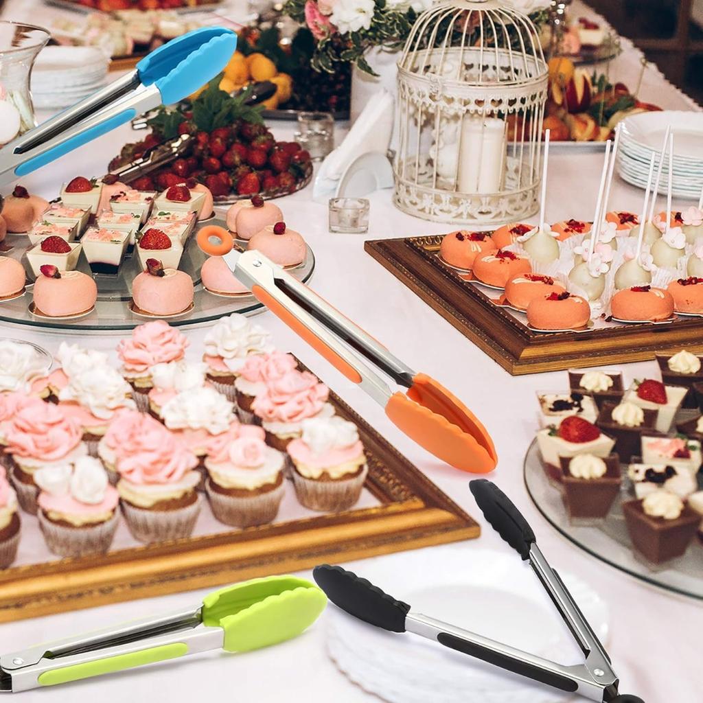 5 Pcs Small Serving Kitchen Tongs with Silicone Tips Mini Silicone Tongs 7 Inch Christmas Party Supplies for Salad, Grilling, Frying and Cooking