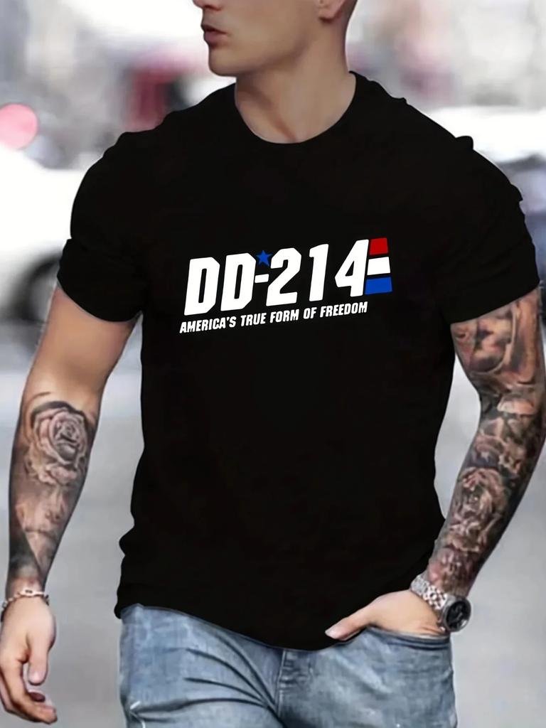 Pánské 100% čisté bavlněné letní volné ležérní nakupování pohodlí DD214 dopisní potisk velké tričko s kulatým výstřihem a krátkým rukávem