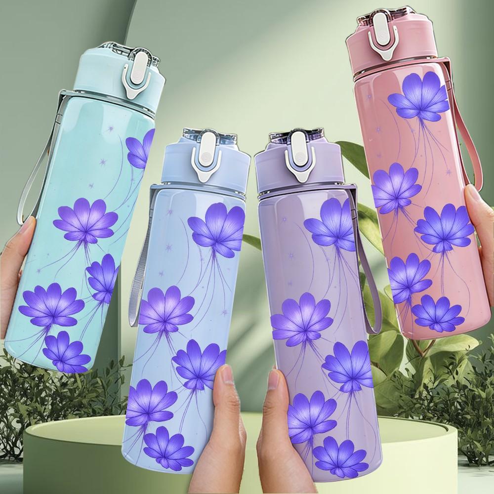 1PC Light Purple Bell Flower Branch Print 750ml Color Plastic Sports Water Bottle Leakproof Flip Straw Lid Suitable for Sports Office Home Use