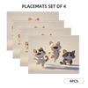 4/6/8pcs Fun Cat Print Linen Placemat, Rectangular Table Mat, Hand Washable, Home Decor Dining Room and Kitchen Mat Set