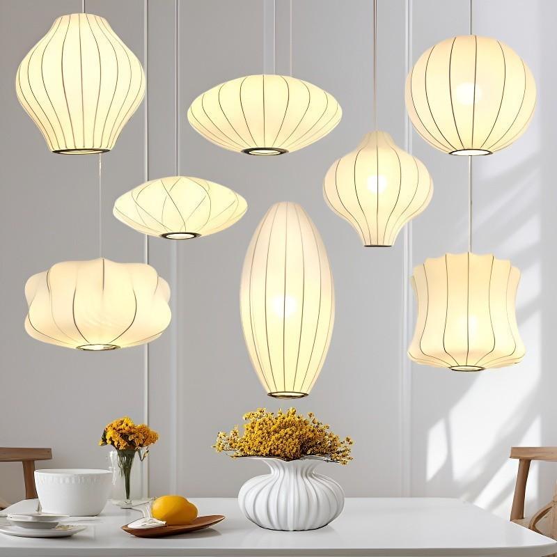 Modern Simple Led Lantern Pendant Light Restaurant Japanese Style Hanging Lights Teahouse Dining Room Fabric Droplights
