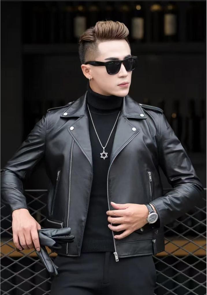 Steelstamp printed leather jacket men's spring and autumn lapel zipper locomotive riding trend fashion loose casual pu leather jacket