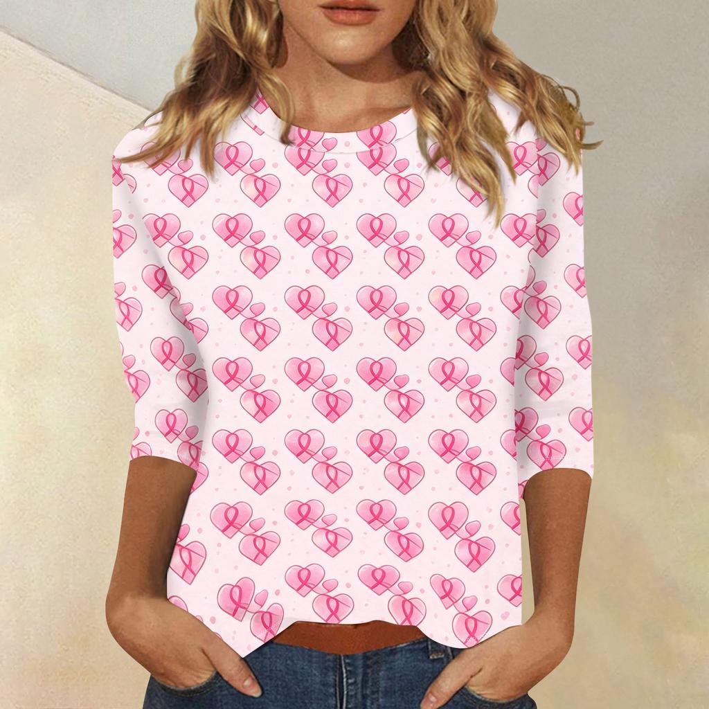 Women's Breast V-Neck Casual Three-Quarter Sleeve Printed Top