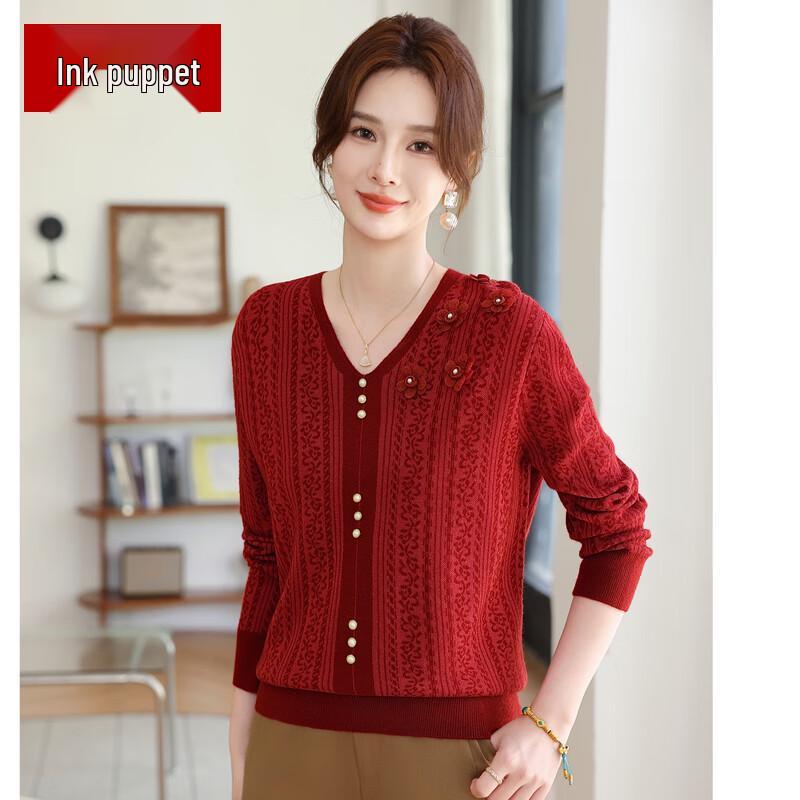 

Mid-Aged Women s Elegant V-Neck Knitted Top XL