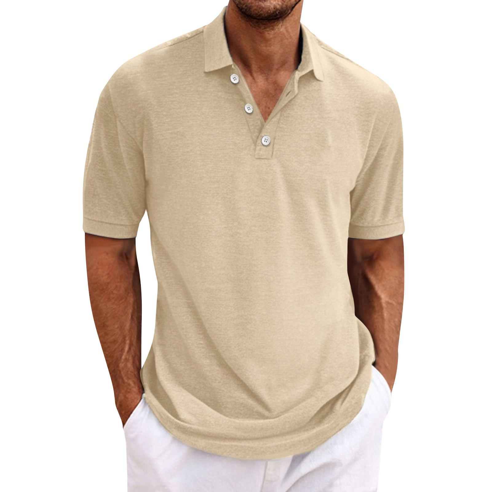 

Мужская рубашка для гольфа, повседневная спортивная, с V-образным вырезом, ребристый воротник, с коротким рукавом, модная, повседневная, однотонная, однотонная, весна-лето, стандартная посадка XL хаки