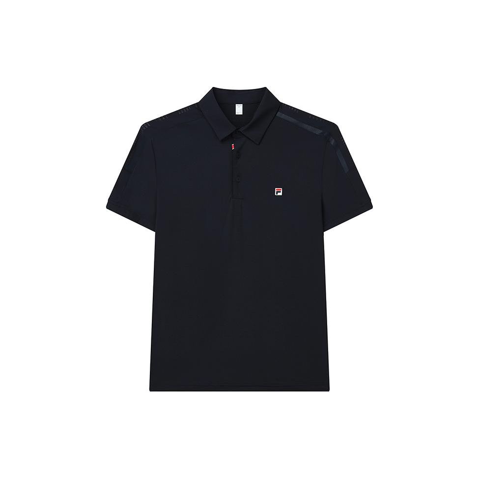 FILA Solid Color Logo Knitted Short Sleeve Polo Shirt Men tops Royal-Blue A11M223104FNV