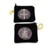 2pcs Saint Benedict Color Print Black Velet Zipper Rope Rosary Necklace Storage Bag