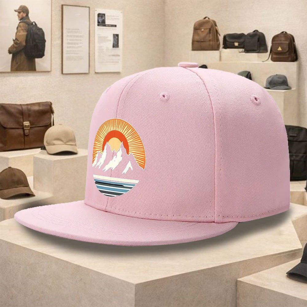 Mountain Sunset Graphic Polyester Baseball Cap Unisex Outdoor Adventure Flat Brim Snapback Hat
