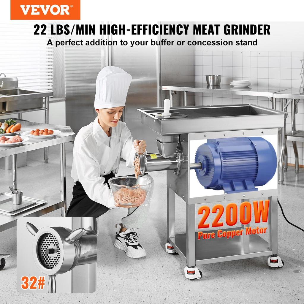 VEVOR Meat Grinder, 22 Lbs/Min Capacity Electric Meat Grinders W/ Blade, Grinding Plate, Sausage Maker