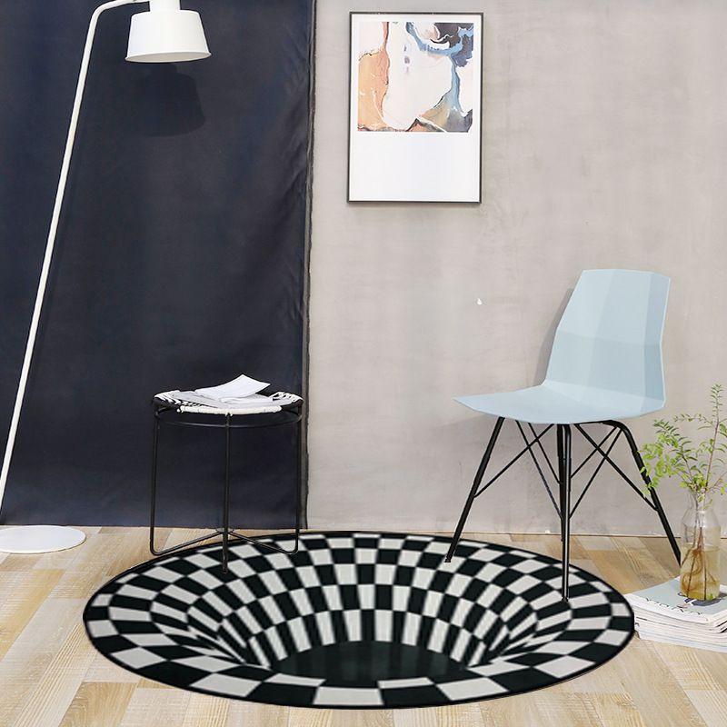 

Черный Овал Белая Сетка 3d Иллюзия Водоворот Бездонная Яма Ковер Мат Нескользящий Middle Back,40*60cm