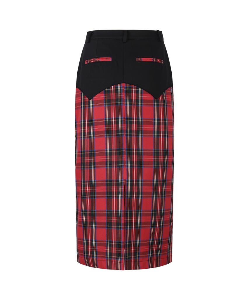 Cotton Rivers Club Checked Long Skirt (Red)