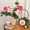 Artificial Peony Flower Realistic 2 Heads Faux Peony with 1 Bud 29.9" Fake