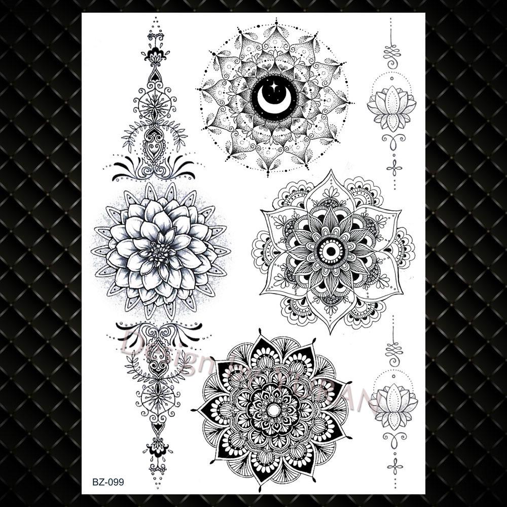 Black Women Forest Boho Wolf Lion Totem Tattoos Stickers Girls Henna Mandala Floral Fake Tatto Temporary Lotus Custom Arm Tattoo