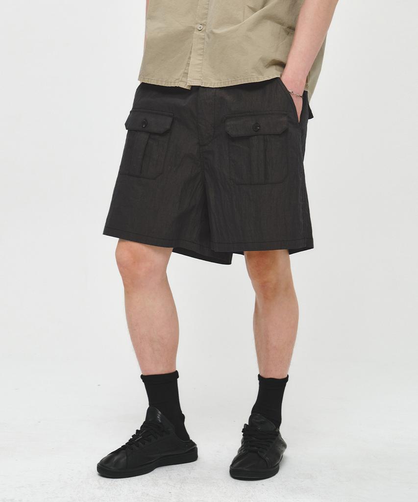 INTEMPOMOOD Thigh Pocket Cargo Shorts_Oil Black