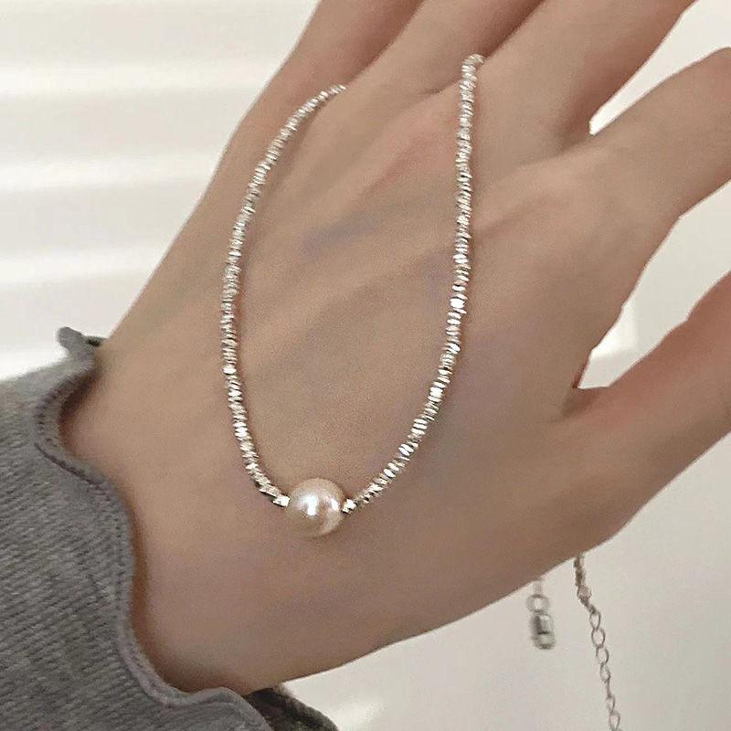 Irregular broken silver imitation pearl pendant necklace sense design collarbone chain niche temperament neck niche