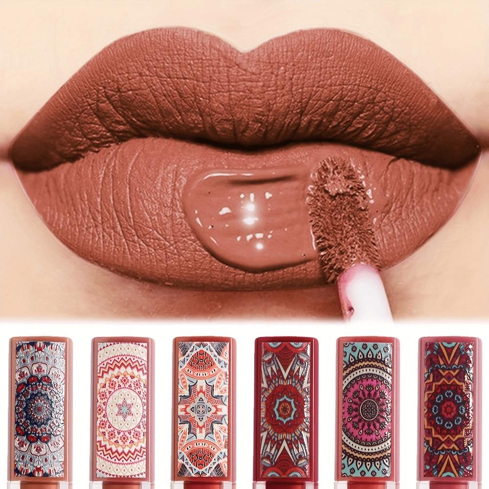 6 Farben Wasserdichter flüssiger Lippenstift, matt, samtig, Ton-Textur, Lipgloss, Bohemian-Stil, Erdbraun, langanhaltendes Antihaft-Cup-Makeup