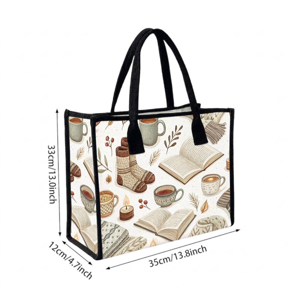 Cozy Autumn Themed Tote Bag Casual Daily Handbag for Outdoor Shopping