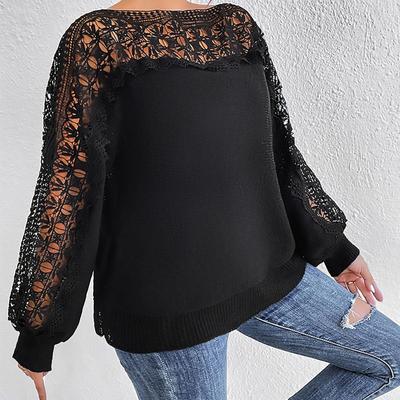 Damski sweter z długim rękawem na jesień i zimę z koronką Hollow Lace Splicing