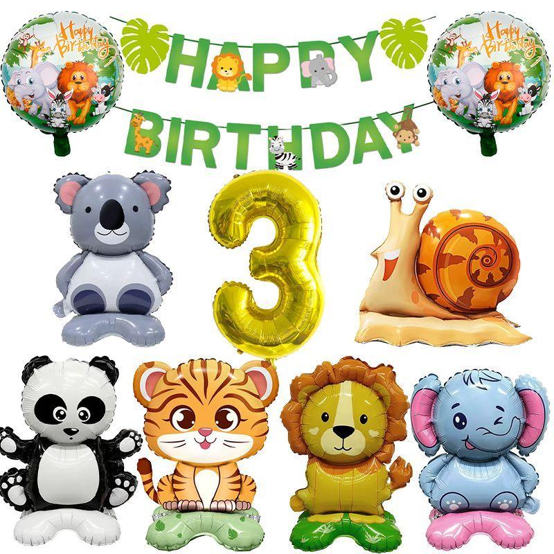 Animal-themed Cartoon Panda and Tiger-shaped Balloons Set for Children's First Birthday