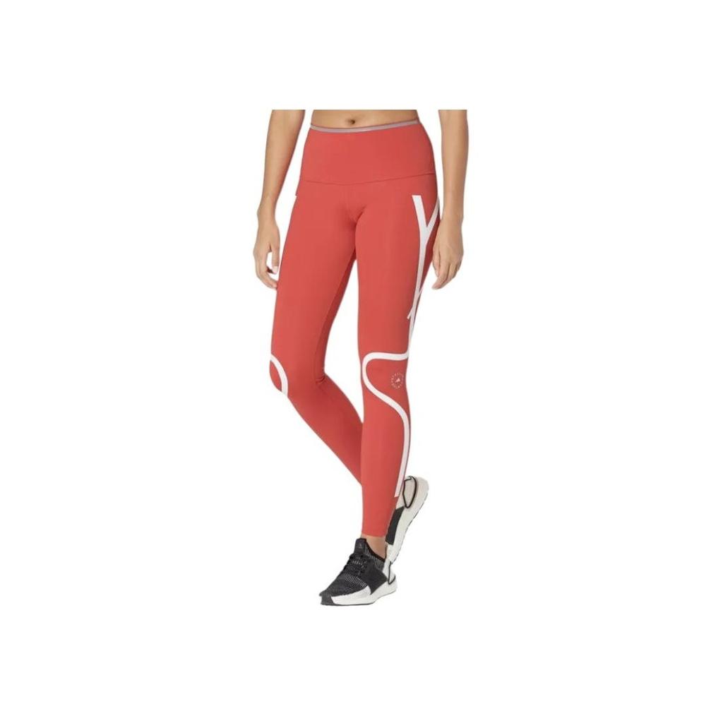Adidas Solid Color Striped Pattern Printed Leggings Women Leggings Red GL7380