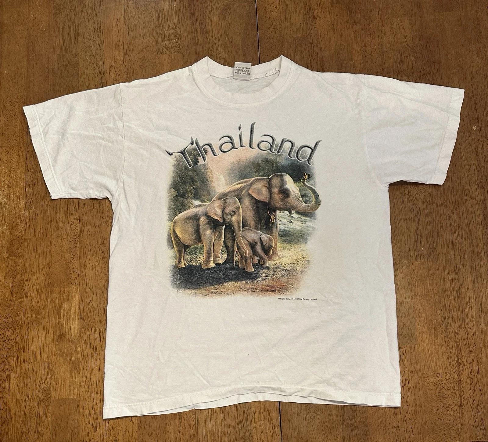 Vintage Thailand Zoo T Shirt Fits Medium Elephants Nature 4XL