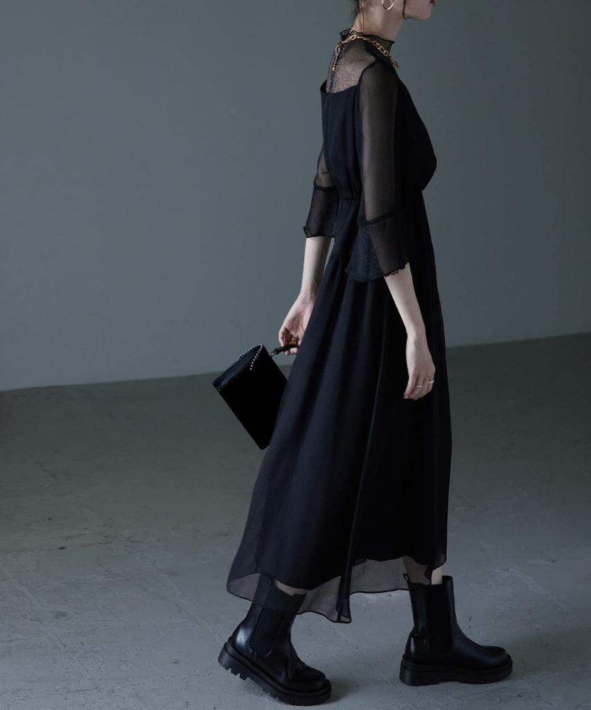 Tulle Chiffon Dress One Piece Black S [Etoll] Lamé Women's Cache-Coeur