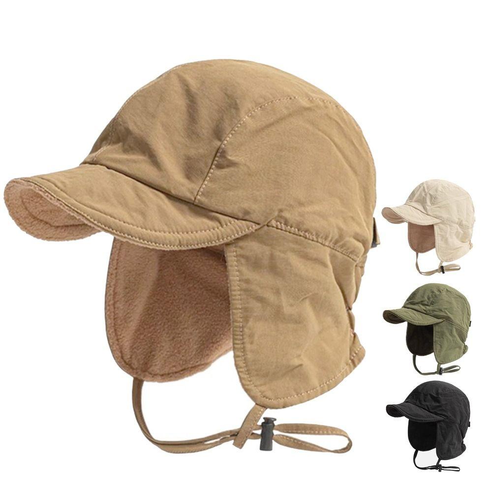 Windproof Velvet Pilot Hat Solid Color Winter Cap Japanese Bomber Hat  Outdoor