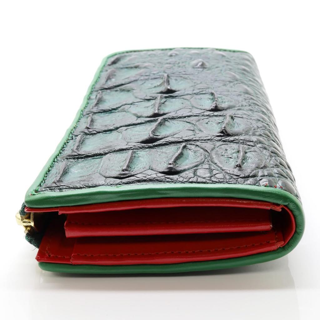 [Revetta] L-formad Lång Plånbok med Rund Dragkedja för Herrar i Krokodilskinn, Äkta Läder, Röd, Matt Finish [242crw]