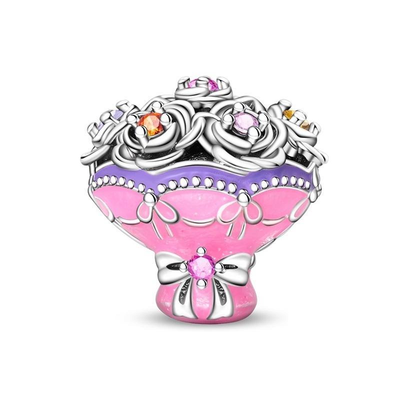 Kupfer Romantische Blumen Anhänger Blühende Rosen Anhänger Perlen Passend für Original Armbänder Halsketten DIY Schmuck Geschenk für Frauen