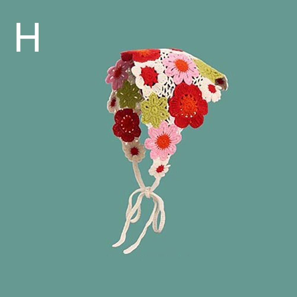 Sweet French Pastoral Style Triangle Headband Handmade Crochet Knitted Headscarf Hat Little Flower Headband Towel Spring Summer