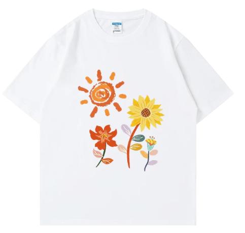 Fun and Simple Painted Small Flower Print Short-sleeved T-shirt, New Style Top, Suitable for Both Men and Women.