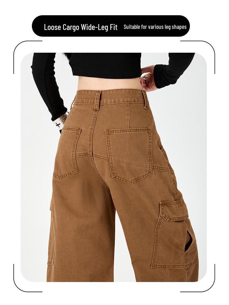 Trendy Women's Wide-Leg Casual Jeans with Patch Pockets & Pleats
