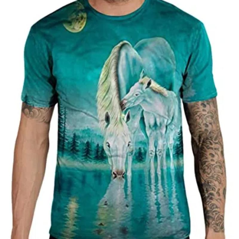 T-shirt Colorate con Cavalli Stampati in 3D Moda Estiva Top Casual Magliette