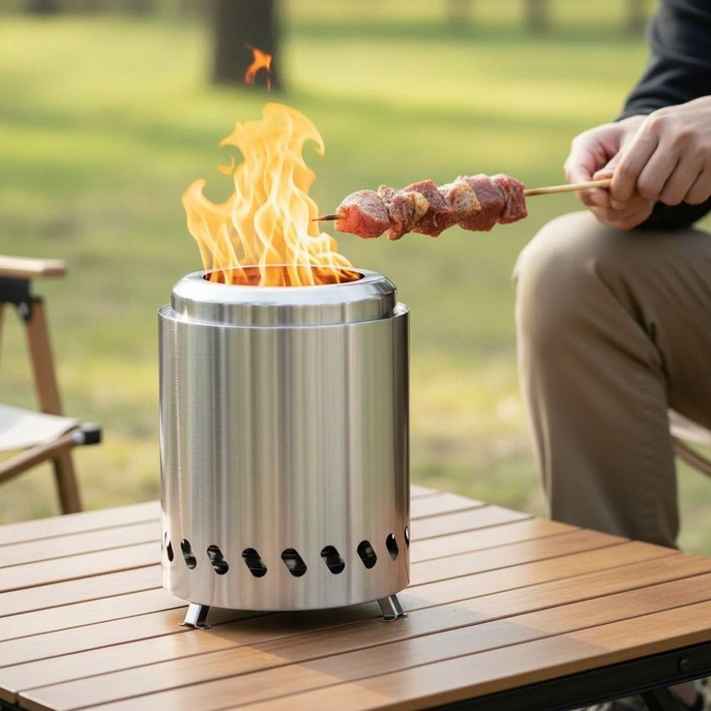 Anti-corrosive Camping Firewood Stove Stainless Steel Teapot Furance Practical Firepit Party