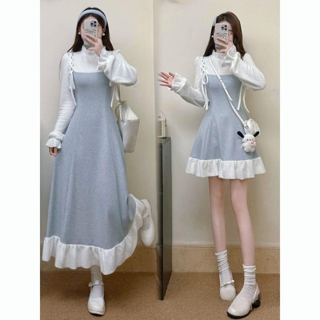 Strickkleid im Vintage-Stil mit Schleife und Zierelementen für lässige Frühlings- und Herbstkleidung