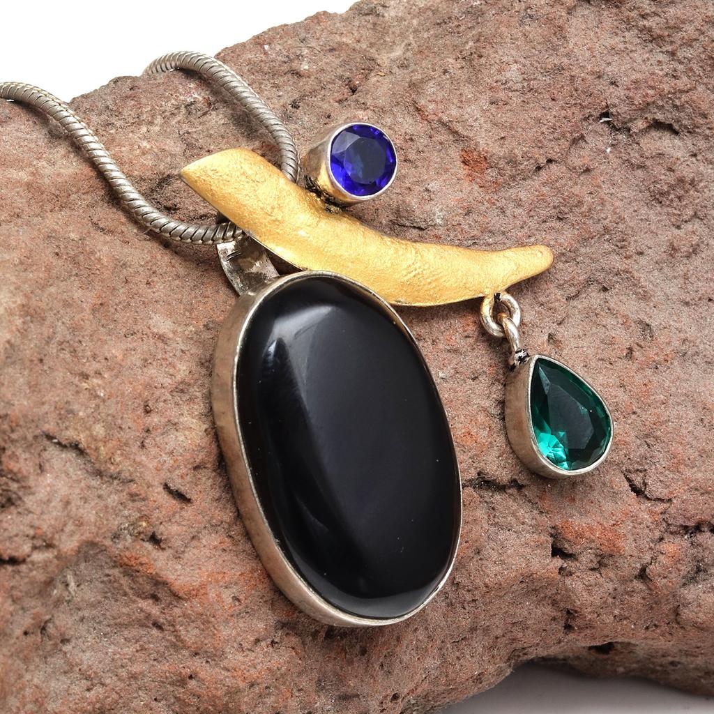 Black Spinal Silver Pendant Gemstone Jewelry  Handicraft Valentine'Day Gold