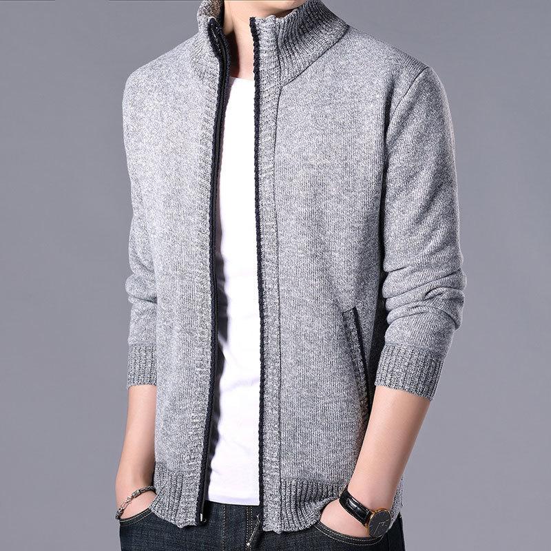 Herren Dickes Fleecegefüttertes Strickjacken-Sweatshirt mit Reißverschluss